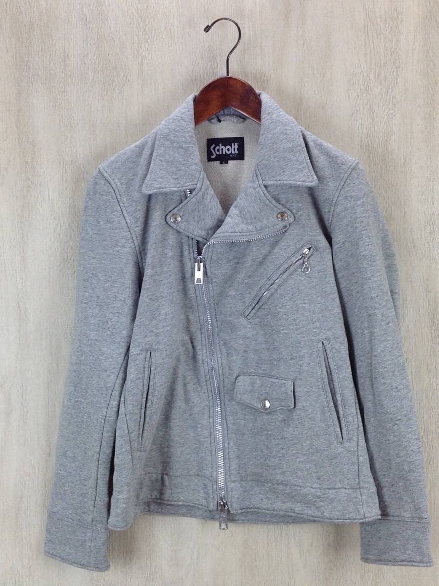 SCHOTT◆ダブルライダースジャケット/L/コットン/GRY/無地