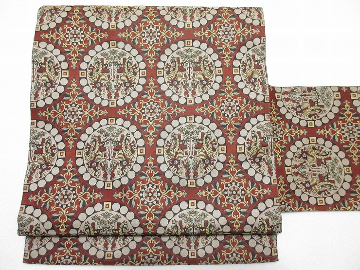 ドークブア■九寸名古屋帯　獅子狩文錦　逸品　Ｂ15