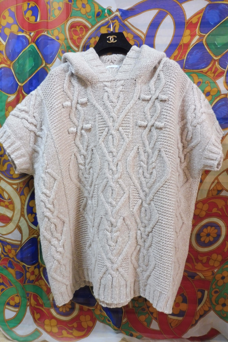 超希少マーロ　ローゲージヤーン柄編みフード付きニットアウター