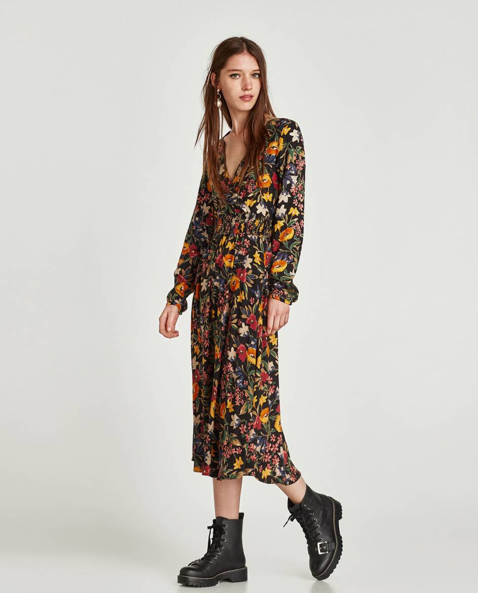 ZARA 今季 販売中 花柄プリント カシュクール ワンピース ZARA 【公式 
