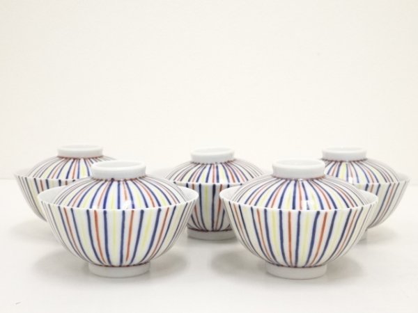 [圭] 京焼 峯楽造 麦藁手蓋茶碗5客