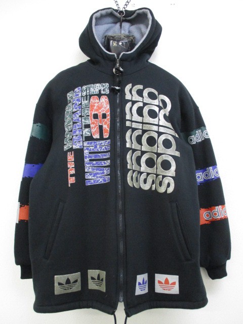 【デサント社製/日本製】adidas アディダス 三つ葉 中綿 ウォームアップ パーカー L