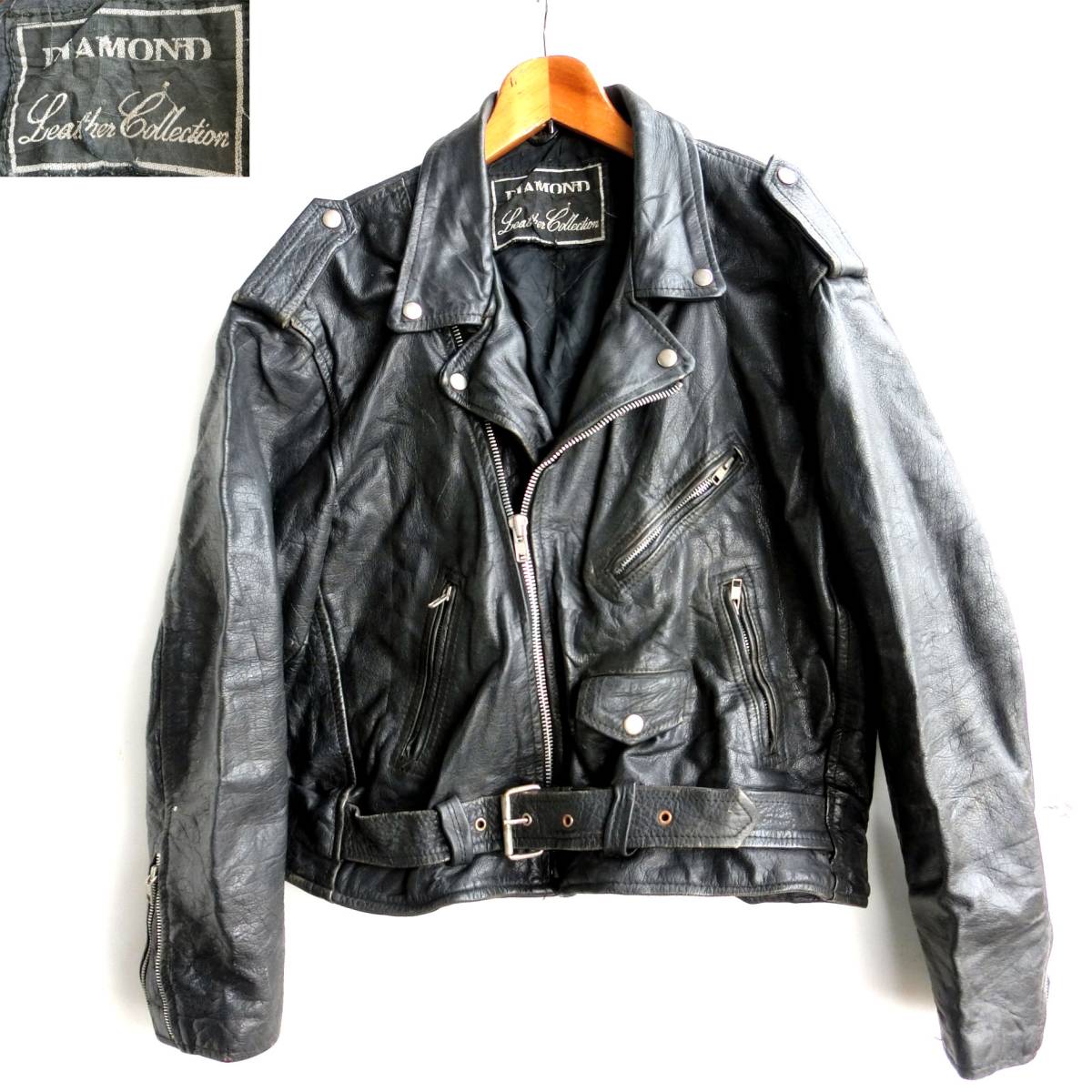 Y/7.6　DIAMOND　ダブルレザーライダース　本革　レザージャケット　本皮　ブラック　黒　バイク　バイカー　XL位