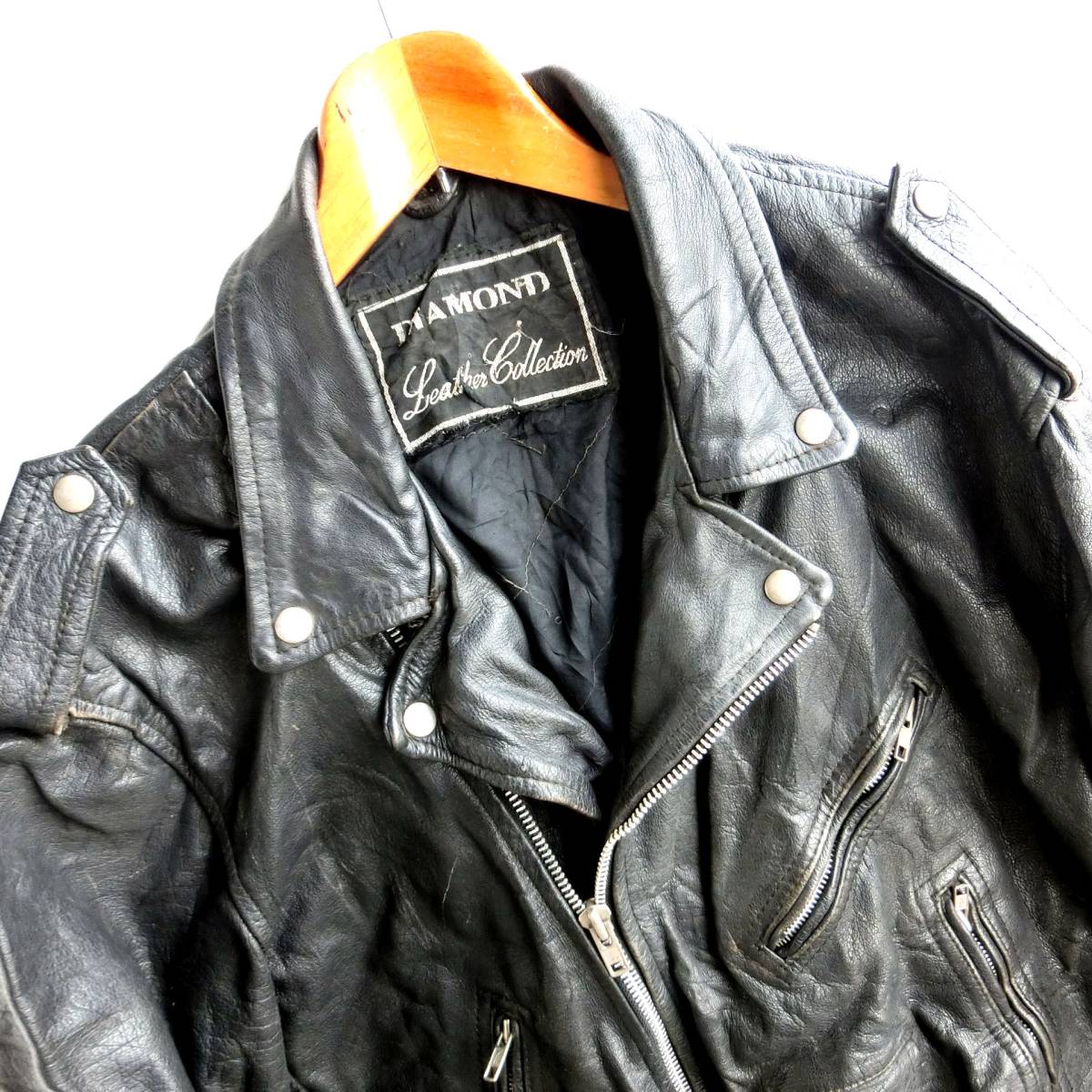 Y/7.6　DIAMOND　ダブルレザーライダース　本革　レザージャケット　本皮　ブラック　黒　バイク　バイカー　XL位