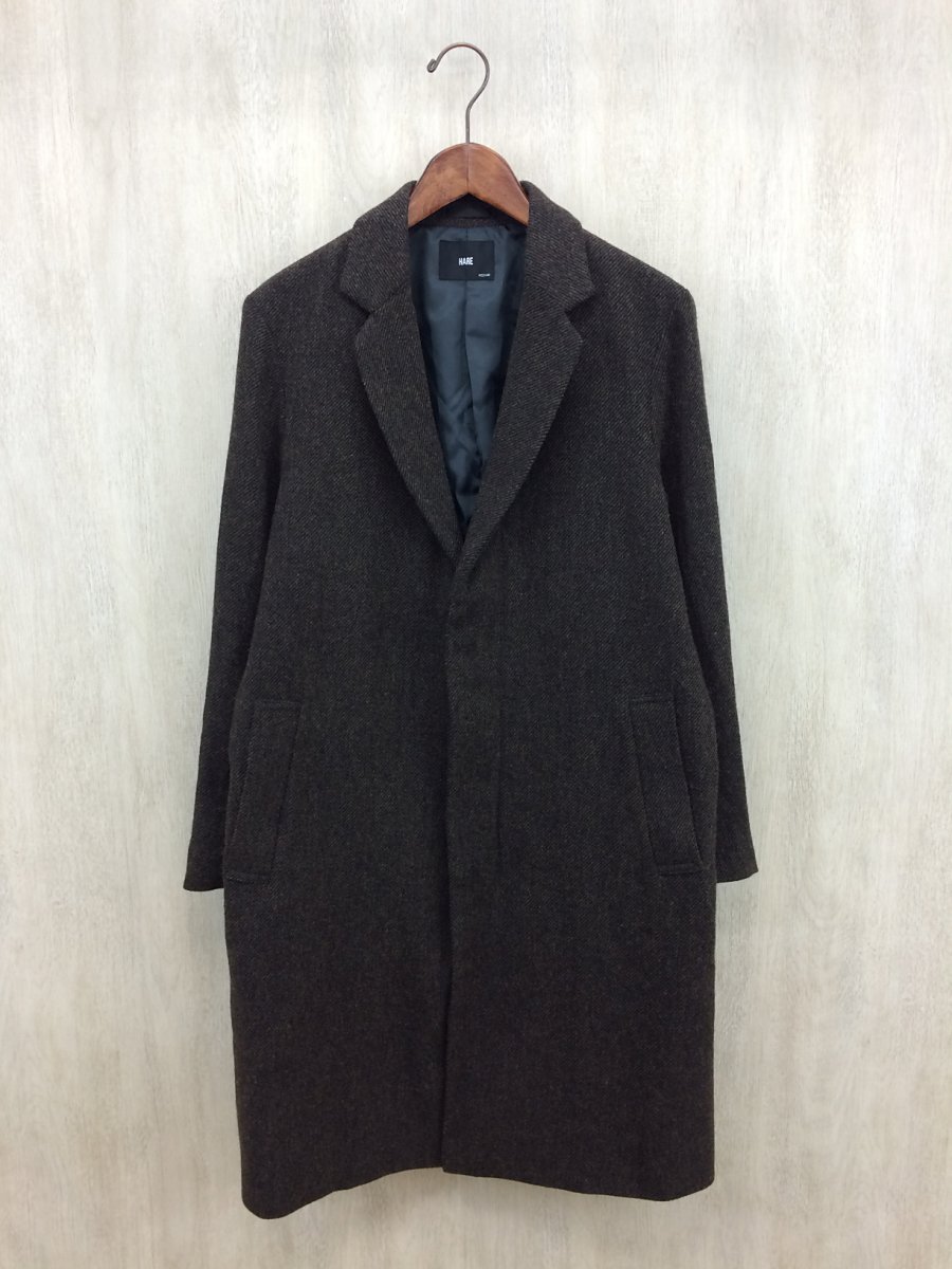 HARE◆チェスターコート/M/ツイード/BRW/BISHU/尾州