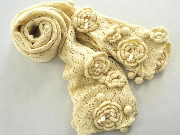 PINK HOUSE ピンクハウス フラワーモチーフ ストール sizeF/アイボリー ◆■ ☆ hmb7