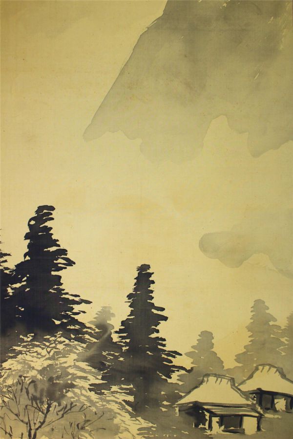 【幸】日本画家　寺崎広業　水墨山水　共箱　模写　50　お307　■O■