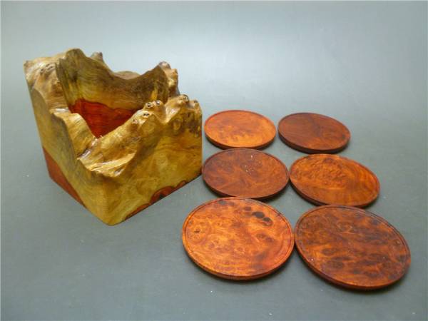 【禹】Z300 茶道具 花梨木 原木 細工 盞台 杯座 6點