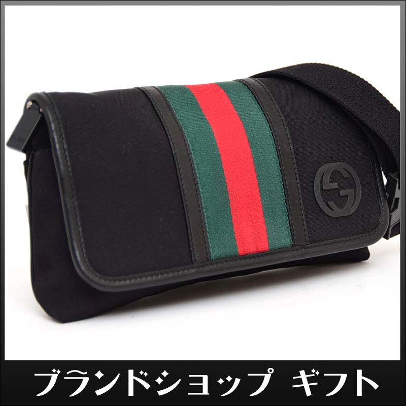 1円 未使用 極美品 グッチ ボディバッグ 定価9万 ショルダーバック ポシェット 黒 GGナイロン シェリーライン レディース 軽量 鞄