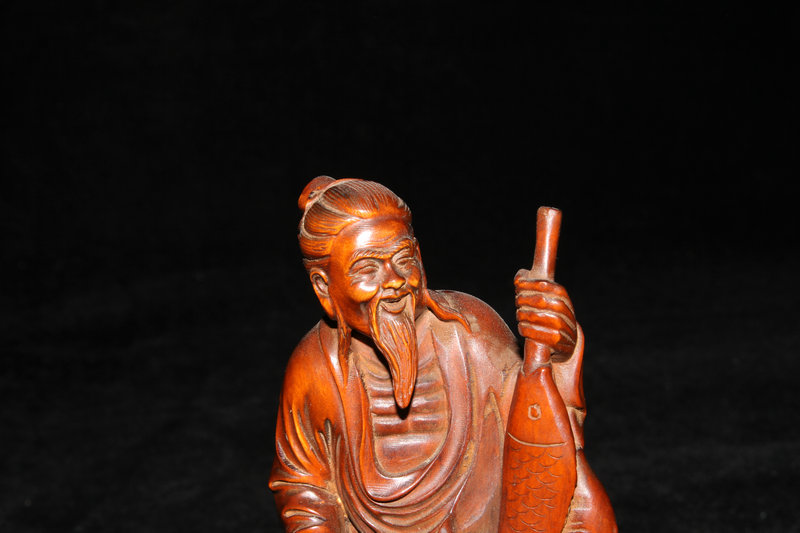 貴重古美術 貴重 柘植木手彫 漁夫 極上珍品 希少101827