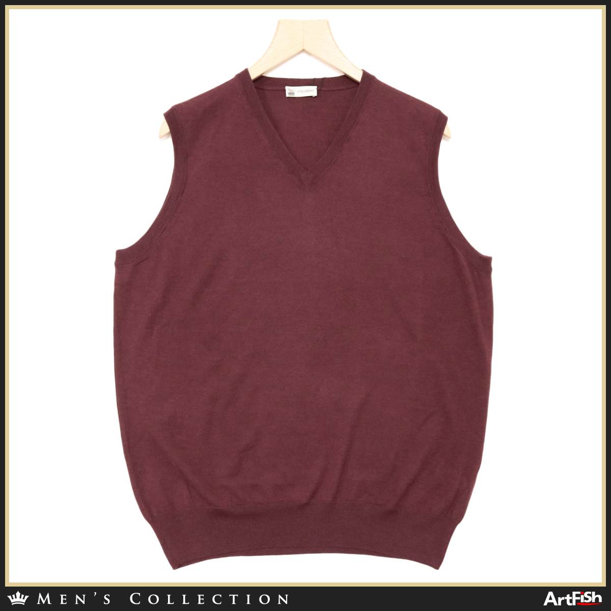 1円 COLOMBO【伊】カシミヤ シルク 定価6.8万 イタリア製 ボルドー 無地 Vネック ハイゲージ ニット ベストc670*s52新品