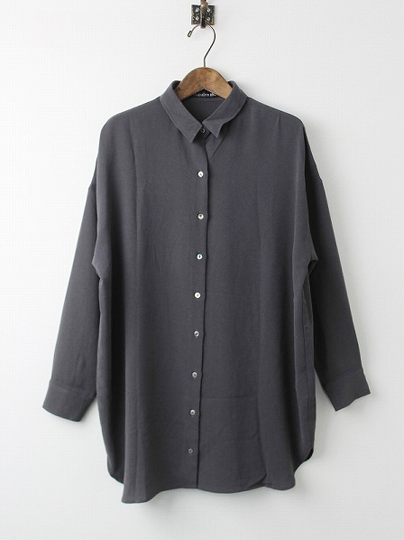 美品 mizuiro ind ミズイロインド スモールカラーリネンフレアシャツ * トップス ブラウス トロミ 【2400010551314】