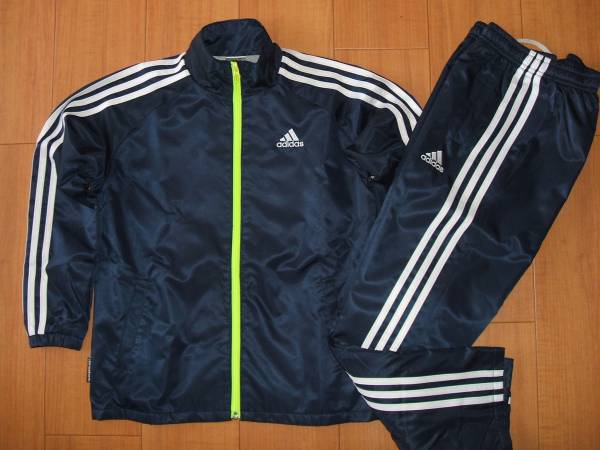 アディダス【１４０】ウィンドブレーカー☆裏起毛☆紺×白×黄