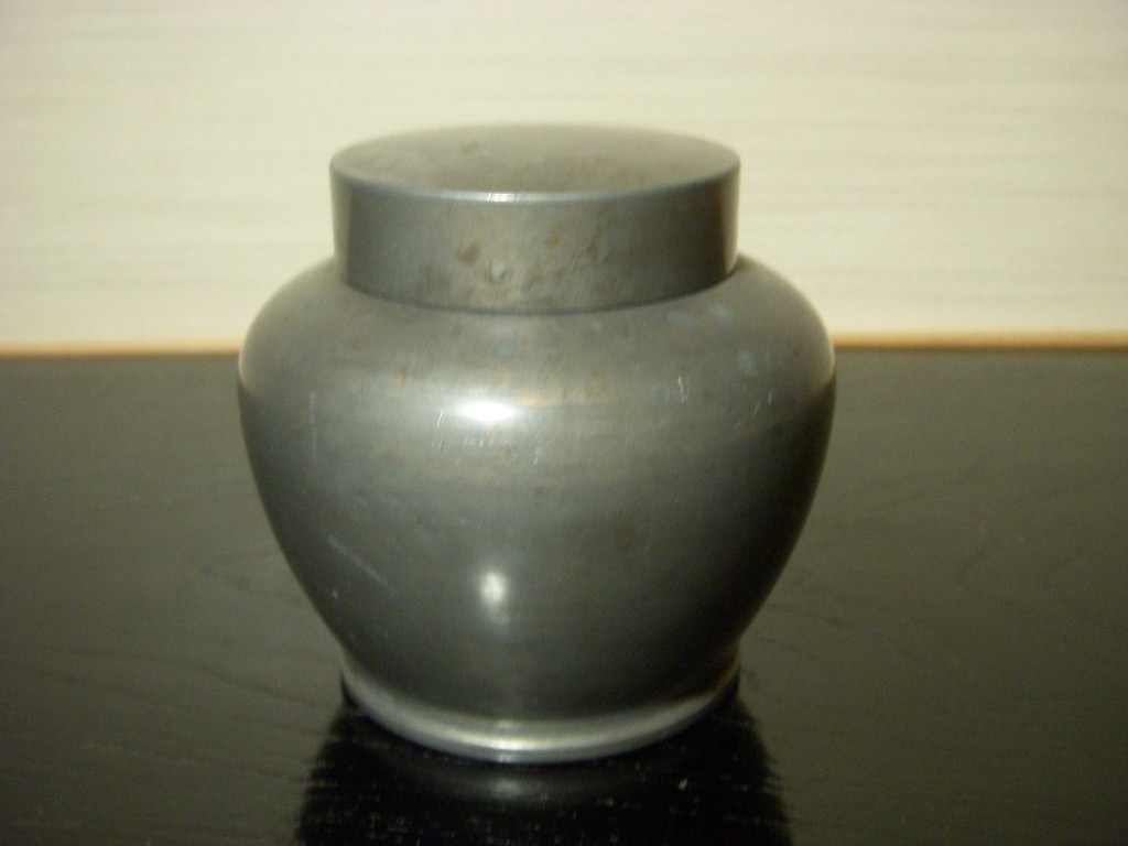 ○ 煎茶道具 古錫 茶入 乾茂號造銘 錫 班文 古玩輕鬆
