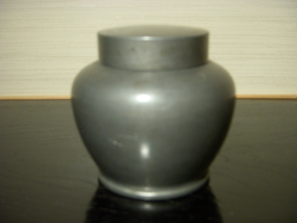 乾茂號造　煎茶道具　茶入 煎茶道具　錫製　茶入 ○ 煎茶道具 古錫 茶入 乾茂號造銘 錫 班文 古玩輕鬆