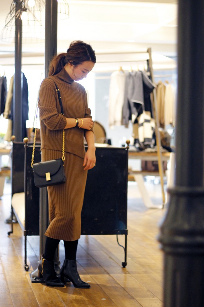 IENA RIBデザインワンピース/2015/イエナ/リブ/ロング/ハイネック/ニットワンピース/リブワンピース/リブニット ワンピース/ニット