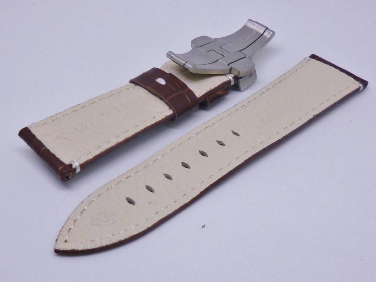 ◆社外品◆新品未使用品◆クロコ型押しWステッチダークブラウンベルト◆ラグ幅24ミリ◆ヘアラインDバックル付◆PANERAI対応◆