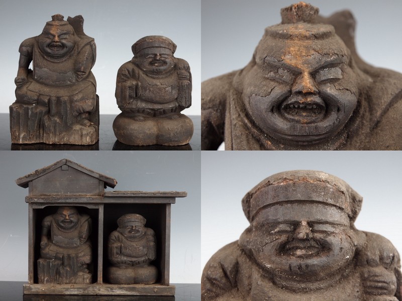時代木彫恵比寿大黒像 厨子入 仏教美術 桃山期 DEC129