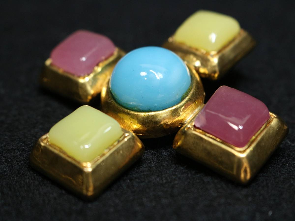 本物保証｜シャネル ブローチ クロス カラーストーン ブルー レッド 