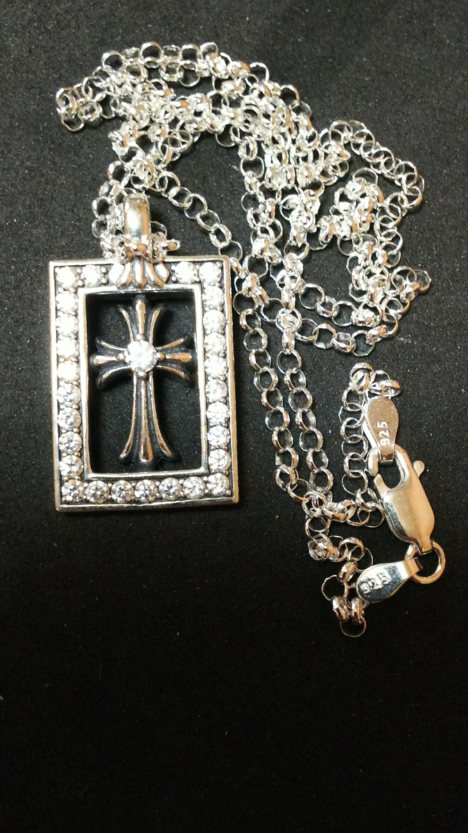 ★クロムハーツ★ Chrome Hearts フレームド オープン ベイビーファット PAVE ダイヤ チャームネックレストップ ロールチェーンセット！