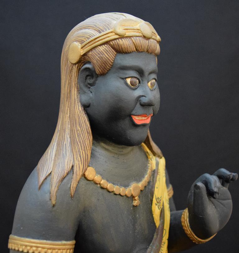 木彫り彫刻 俵屋□j時代古玩 仏教美術 木造木彫 極彩色 不動三尊