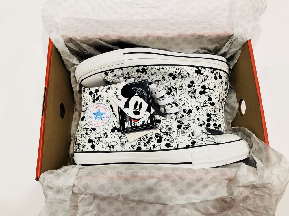 1円スタート!! 新品 未使用 コンバース オールスター チャックテイラー 100周年 ミッキーマウス モノクロ US8.5 27㎝