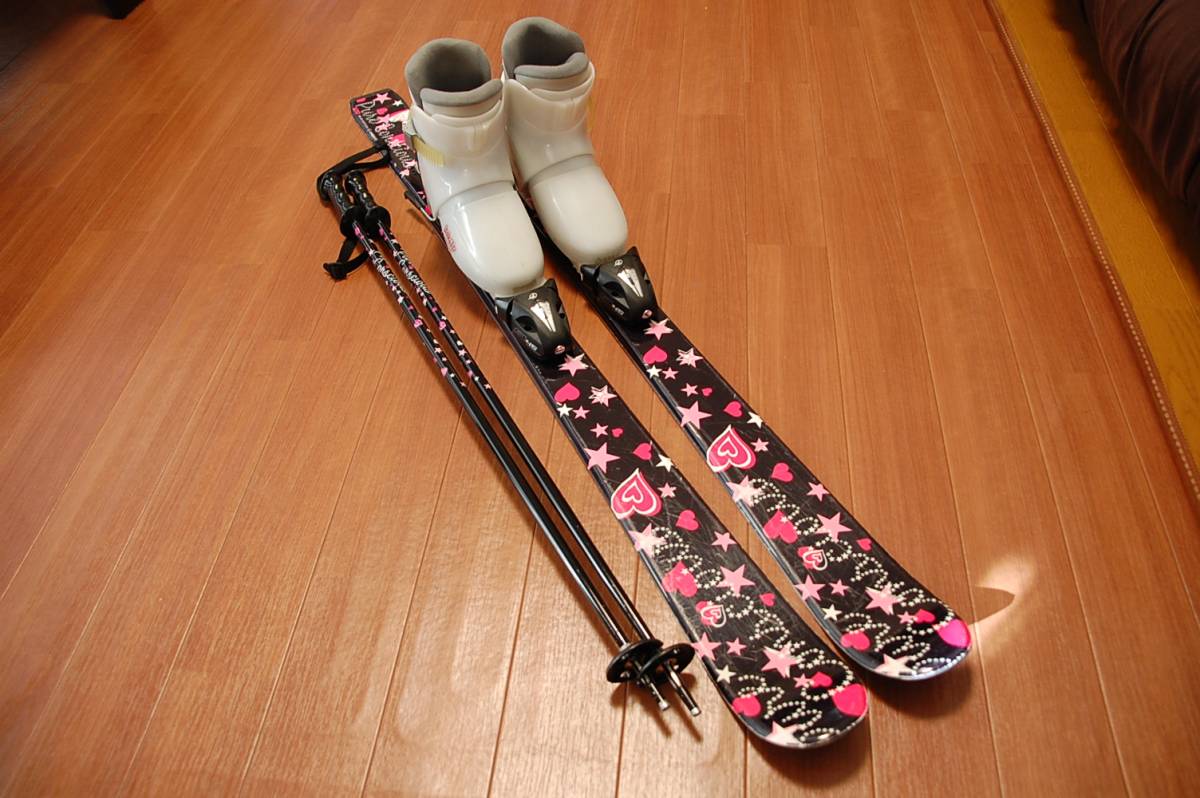 ◆子供用スキーセット◆ジュニアスキーセット◆板120cm、靴22cm、ストック◆中古◆