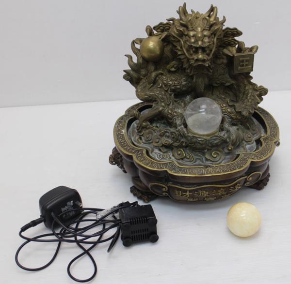 銅製龍王盆景 招財龍穴水盤 流水珠龍置物 開運 風水アイテム 訳あり