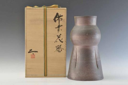 古備前花器 備前焼 備前焼cube花器 作家：御幡康照 花瓶 嶋幸博作備前花入れ-01