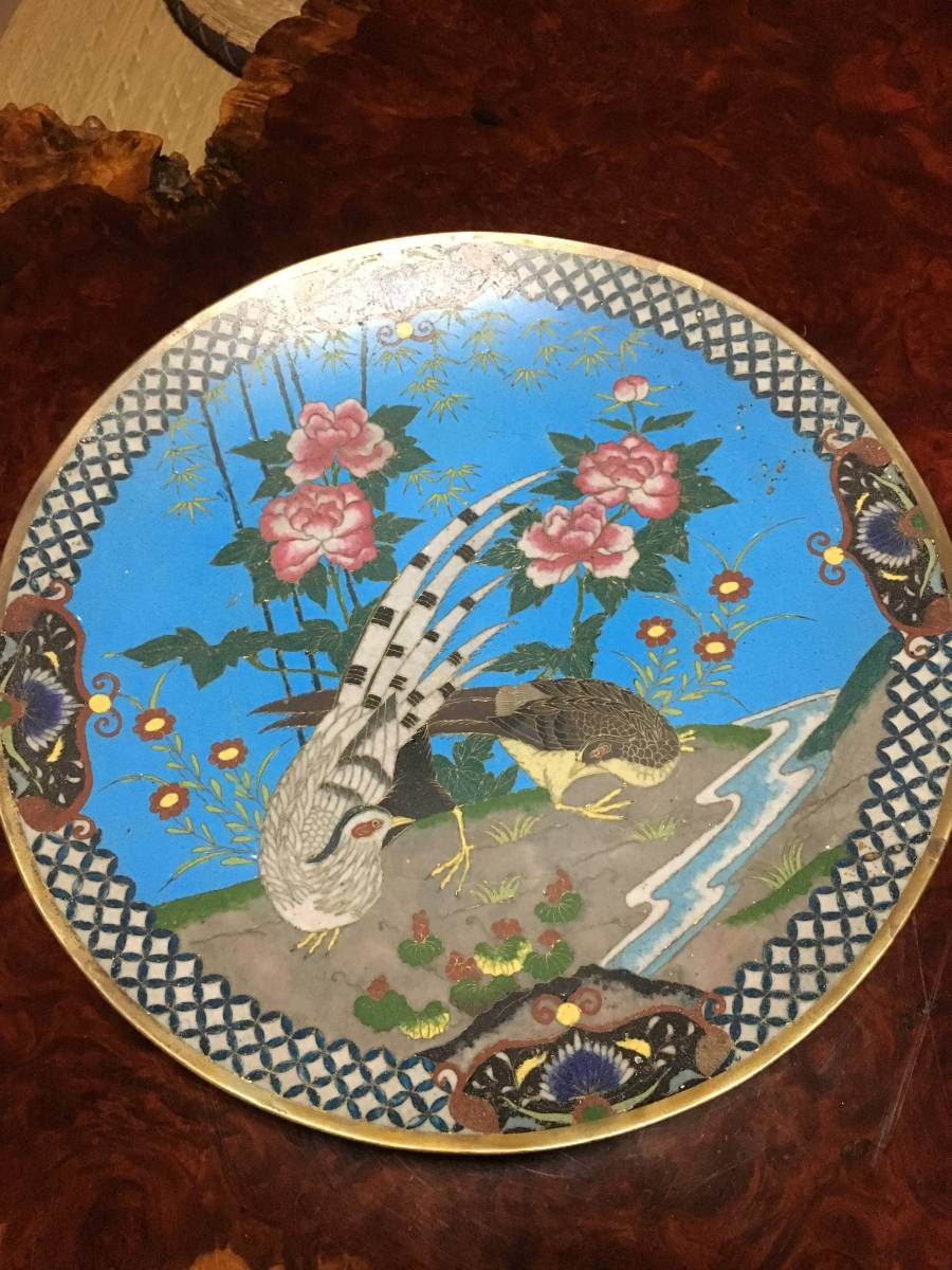 七宝 雉の図飾皿 明治時代の輸出品 里帰り 工芸品 日本の陶磁 【公式通販】