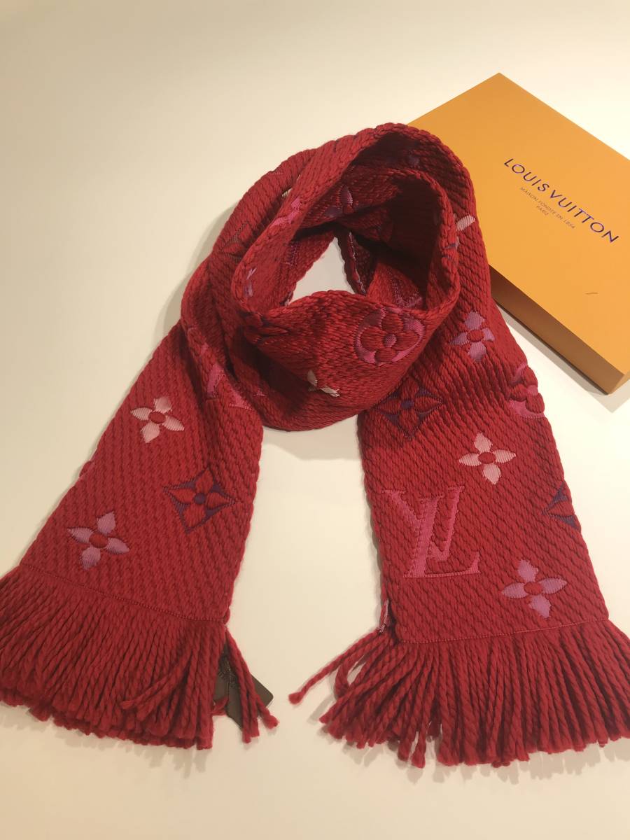レア！Louis Vuitton 赤 マフラー ルイ・ヴィトン マフラー 美品 秋冬 防寒 レア ユニセックス