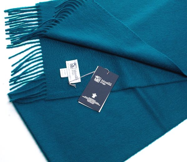 新品 ジョンストンズ カシミア マフラー ターコイズグリーン (PEACOCK) ピーコック カシミヤ