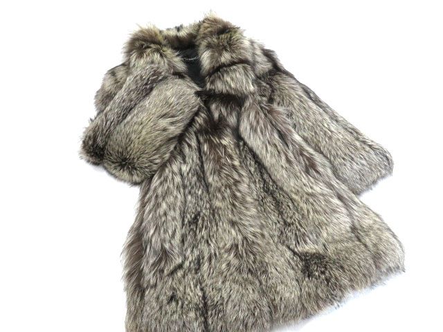 美品▼ROYAL SAGA FOX ロイヤルサガフォックス 本毛皮ロングコート 超ボリューム◎ホワイト×ブラウン