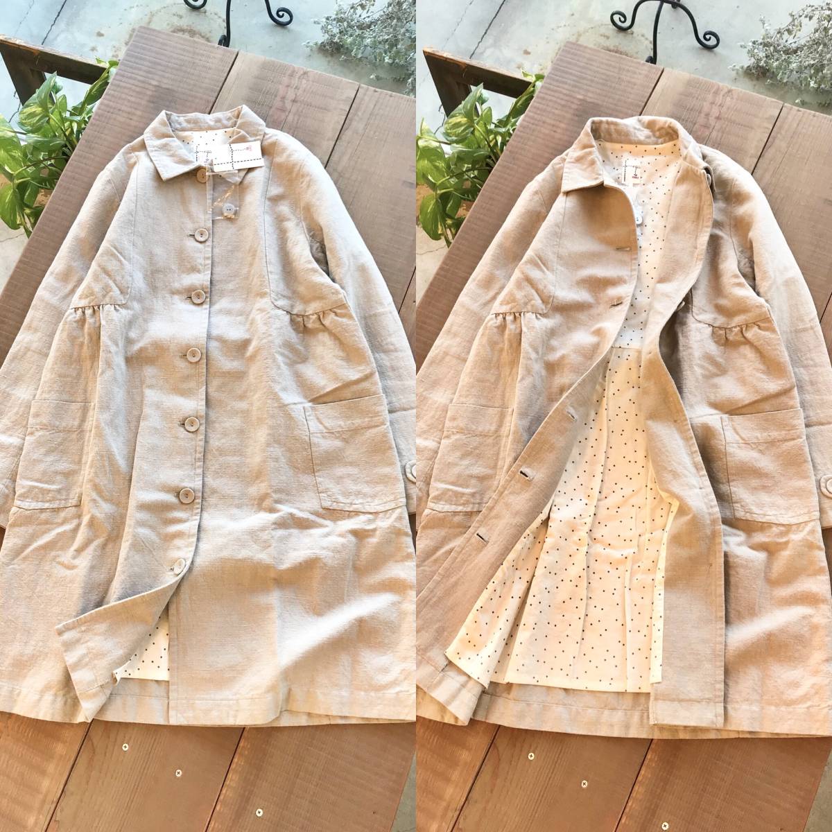 新品＊SM2サマンサモスモス＊タグ付けコットンリネン混膝丈トレンチコート＊裏地付き冬春秋スリーシーズン使えるアウターベージュ系/M