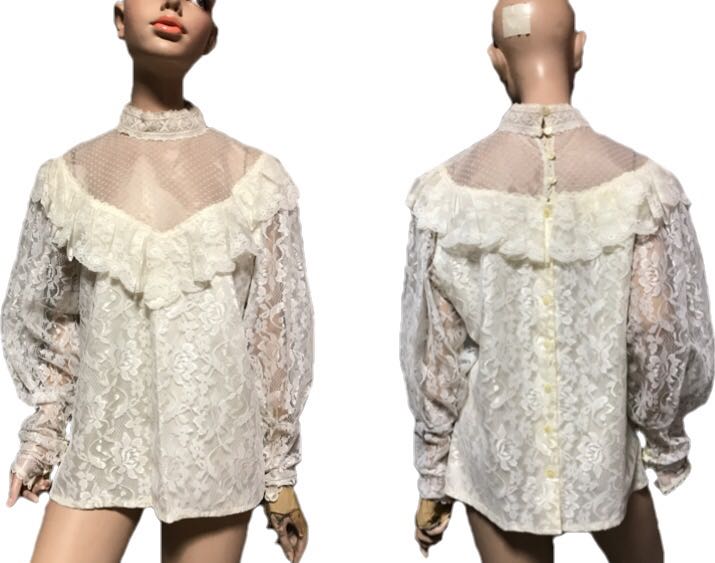 新作入荷，新作 GUNNE SAX/袖口9連シェル釦 パフスリーブ ドット切替 レース フリル ブラウス/9/ガニーサックス エレガント ガーリー(Mサイズ)｜売買されたオークション情報、yahooの商品情報をアーカイブ公開 - Mサイズ