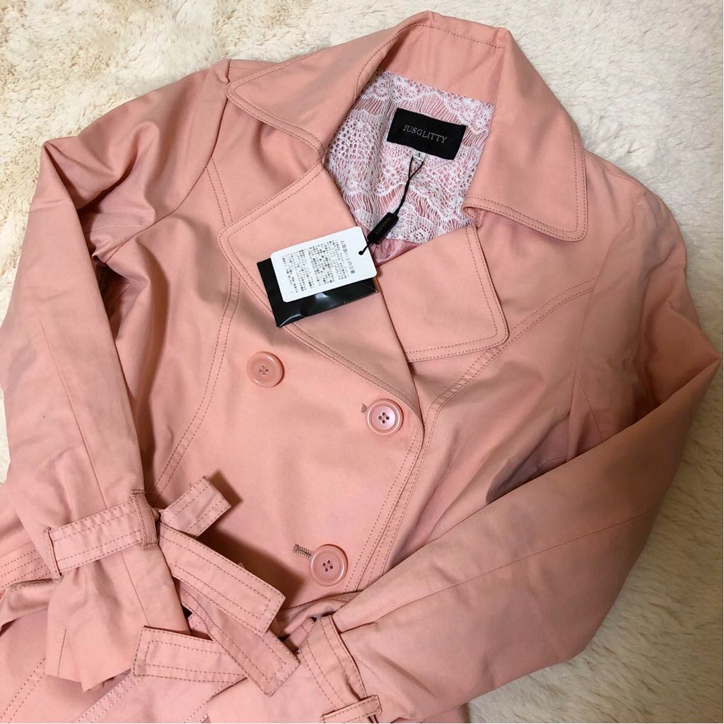 【100%新品，新品】 春物 定価29000円 スプリングコート ジャスグリッティー ピンク トレンチコート(ジャスグリッティー)｜売買されたオークション情報、yahooの商品情報をアーカイブ公開 - オークファン ジャスグリッティー