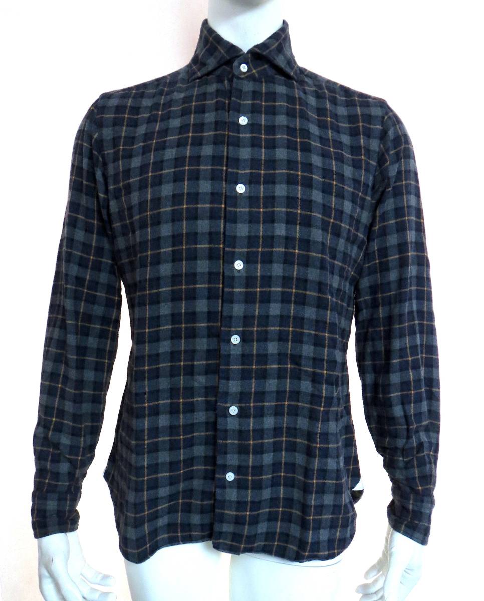 ★B30 イタリア製♪ BARBA DANDYLIFE DENIM バルバ ダディーライフ♪ 綿１００％！！　グレー×ネイビーチェックのネルシャツ♪ 40 15 3/4