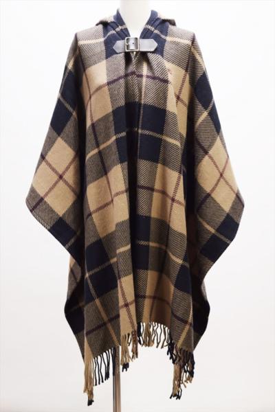 バーバリーブルーレーベル ポンチョ ケープコート フード チェック 38 ○ BURBERRY BLUELABEL フード付き ケープ ポンチョ 38 チェック柄