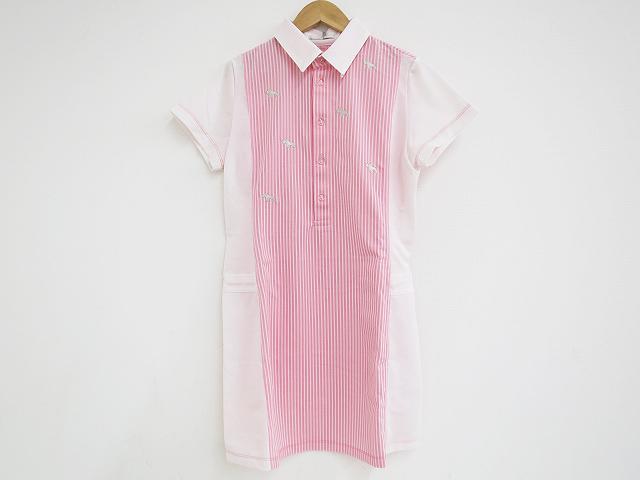 【新品】Heal creek ヒールクリーク ストライプ柄ポロシャツワンピース ピンク 40 ゴルフ