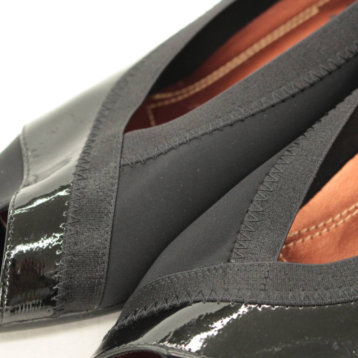 ☆fitfit(フィットフィット)オープントゥ デザインパンプスウェッジソール 24.5☆　black/ブラック/黒/エナメル/サンダル　　