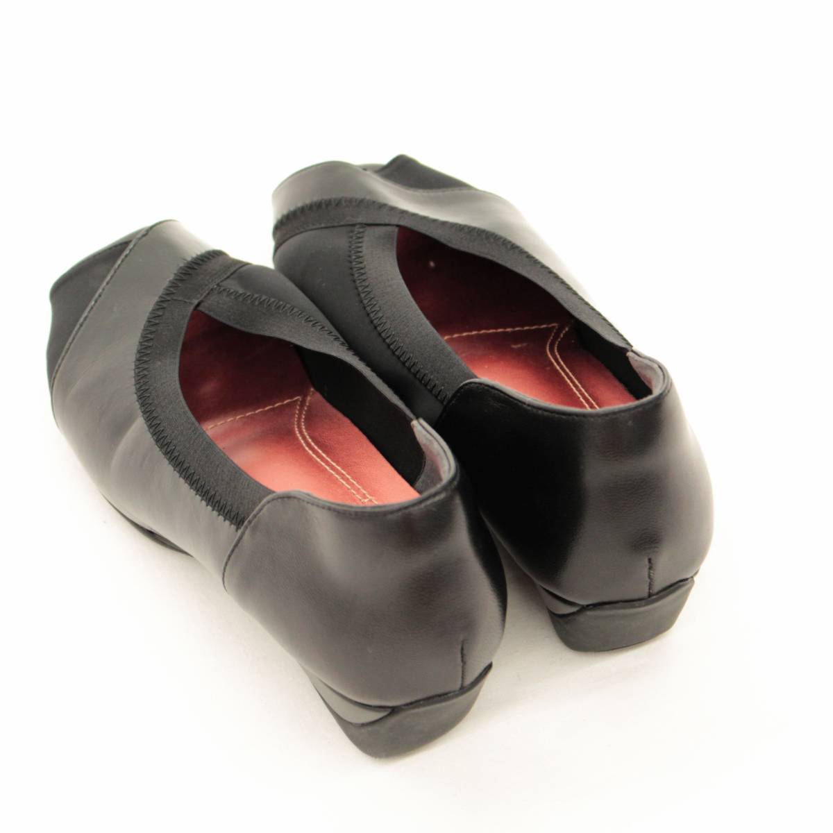 ☆fitfit(フィットフィット)オープントゥ デザインパンプスウェッジソール 24.5☆　black/ブラック/黒/エナメル/サンダル　　