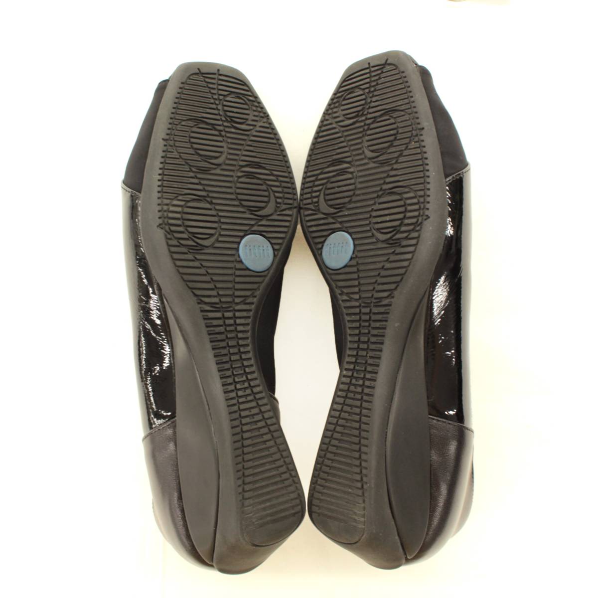 ☆fitfit(フィットフィット)オープントゥ デザインパンプスウェッジソール 24.5☆　black/ブラック/黒/エナメル/サンダル　　