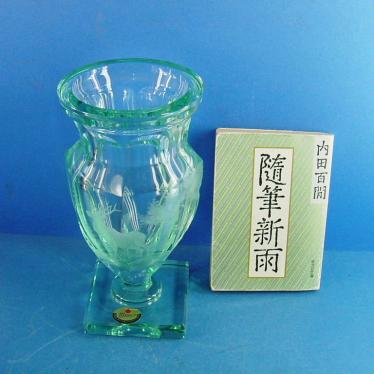 Moser モーゼルグラス 鹿柄花器 緑色 hand cut ＆ engraving
