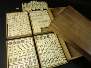 背竹角骨木箱入麻雀牌 中国麻将牌 年代物 【骨董品】