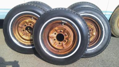 ダットサン トラック 520 521 620 LT規格 600-14 ホワイトリボンタイヤ ホイール5本 当時物 展示／レストア用 セドリック H31 E20 ダットラ