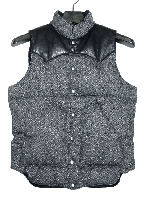 ロッキーマウンテン レザーヨーク ウールツイード ダウンベスト 36