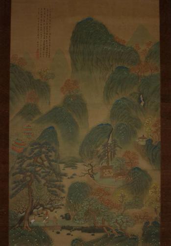 模写】掛軸 田能村竹田 「楼閣山水図」 特大幅 南画家 絹本 田能村竹田