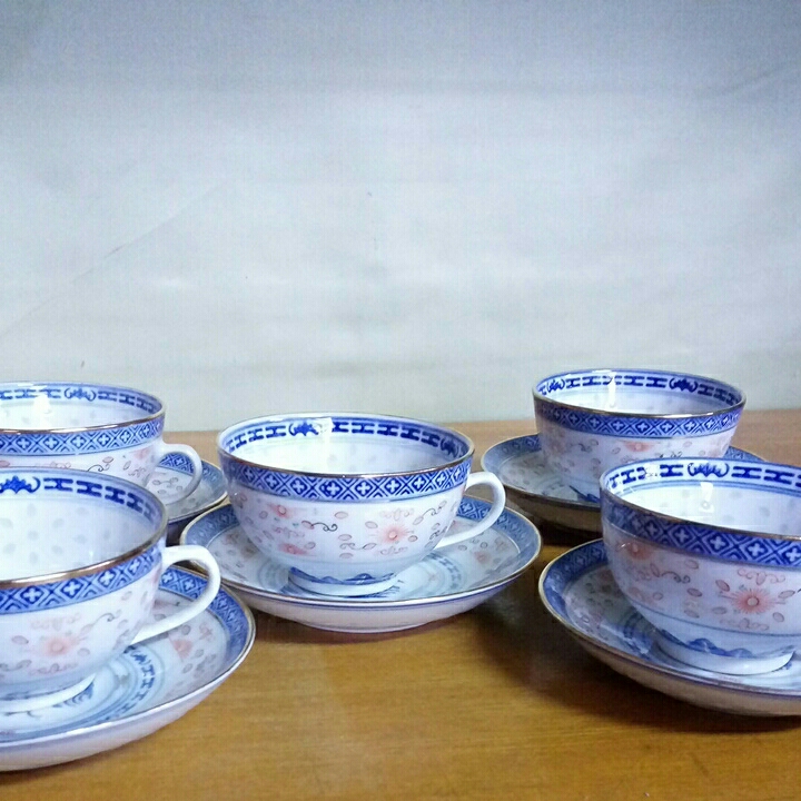 蛍焼 スープカップ＆ソーサー チャイナレトロで可愛い◇中国景徳鎮