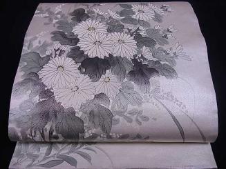 ヤフオク！ベストストア受賞店■花美人着物■六通太鼓柄袋帯　作家物　手描き　菊に小鳥　銀彩　逸品　L326
