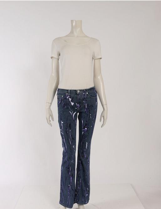 ヴェルサーチジーンズ VERSACE JEANS COUTURE デニムパンツ ジーンズ ブーツカット ネイビー 紺 紫 ボトムス ペイント 26インチ コットン